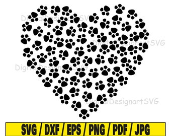 Paw heart svg, paw svg, heart svg, animal paw svg, heart silhouette svg, animal love svg