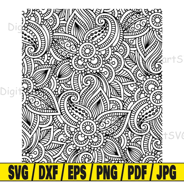 Seamless pattern svg, tooled leather svg cut file, pattern clipart, svg cut file for cricut, cut file for silhouette, floral dxf, damask png