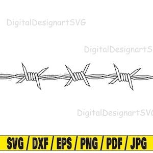 May include: Black and white line art illustration of barbed wire. The image is a digital download for crafting projects.