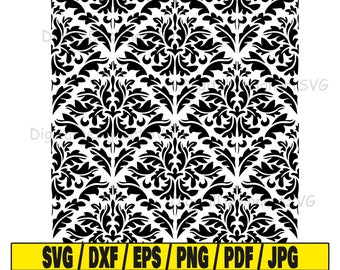 Damask svg, pattern svg cut file, damask clipart, svg cut file for cricut, cut file for silhouette, drawing dxf, floral png, art eps