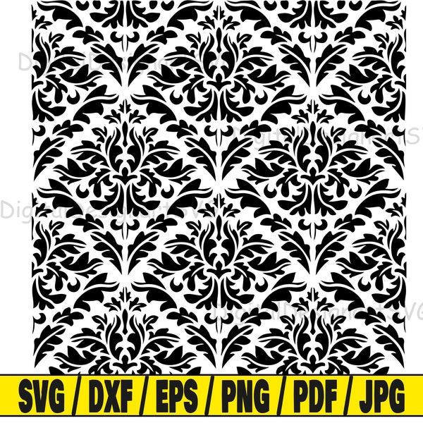 Damask svg, pattern svg cut file, damask clipart, svg cut file for cricut, cut file for silhouette, drawing dxf, floral png, art eps