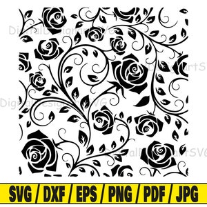 バラのパターン svg、バラの svg カット ファイル、パターン クリップアート、cricut 用 svg カット ファイル、シルエット用カット ファイル、パターン dxf、バラの png、花の eps