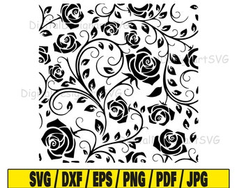 Padrão de rosa svg, arquivo de corte rosa svg, clipart de padrão, arquivo de corte svg para cricut, arquivo de corte para silhueta, padrão dxf, rosas png, flor eps