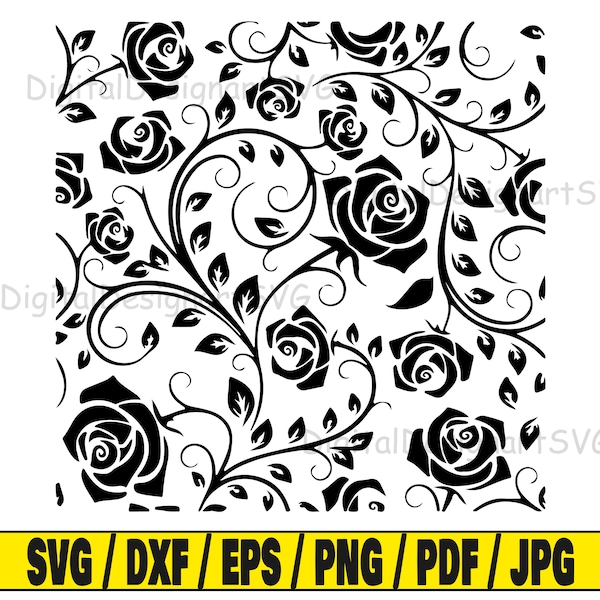Rose pattern svg, rose svg cut file, pattern clipart, svg cut file for cricut, cut file for silhouette, pattern dxf, roses png, flower eps