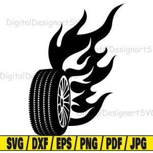 Wheel on fire svg burning tire svg tire car svg