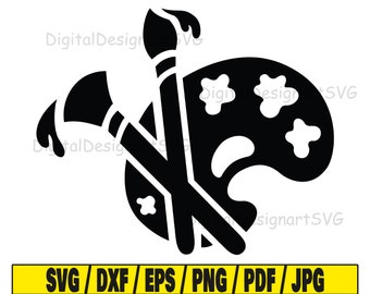Pincéis e paleta svg, artista svg, silhueta de pincel svg, silhueta svg, arquivo para cricut svg