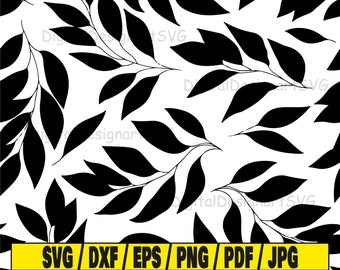 Padrão sem costura svg, arquivo de corte svg de folhas, clipart de padrão, arquivo de corte svg para cricut, arquivo de corte para silhueta, damasco dxf, folha png, padrão