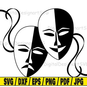 Theater Masken svg, Maske svg Plotterdatei, Theater Clipart, Plotterdatei für Silhouette, Art Dxf, Performance png, Maske eps