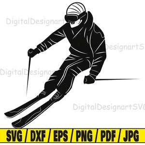 Skier svg, skiing svg cut file, ski clipart, svg cut file for cricut, cut file for silhouette, winter dxf, sports png, winter sports eps