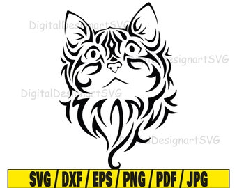 Tribal cat svg, cat svg, tribal svg, tribal design svg, silhouette svg