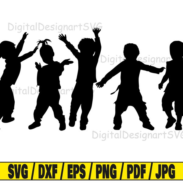 Niños bailando svg, niños svg, niños svg, jardín de infantes svg, silueta de niños, archivo de corte svg