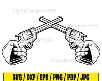Revolver svg, gun svg cut file, weapon clipart, svg cut file for cricut, cut file for silhouette, revolver in hand dxf, hands png, guns eps