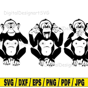 Puede incluir: Tres monos negros y blancos, cada uno cubriéndose una parte diferente de la cara. El mono de la izquierda se cubre los ojos, el mono del medio se cubre las orejas y el mono de la derecha se cubre la boca. Los monos están todos mirando hacia adelante y tienen una expresión seria en sus caras.