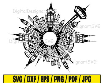 Silhueta de cidade svg, cidade svg, construção svg, arranha-céu svg, arquivo cricut de cidade svg, silhueta