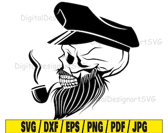 Sailor with pipe svg, sailor svg, pirate svg, silhouette svg, skull svg,