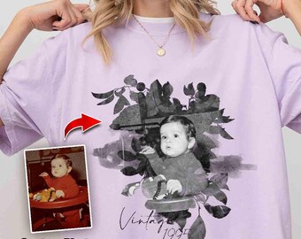Personalized Vintage Photo Birthday Shirt - Comfort Colors - Custom Year