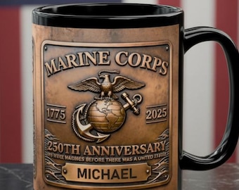 Personalized Marine Corps 250th Anniversary Coffee Mug, Military Veteran Gift