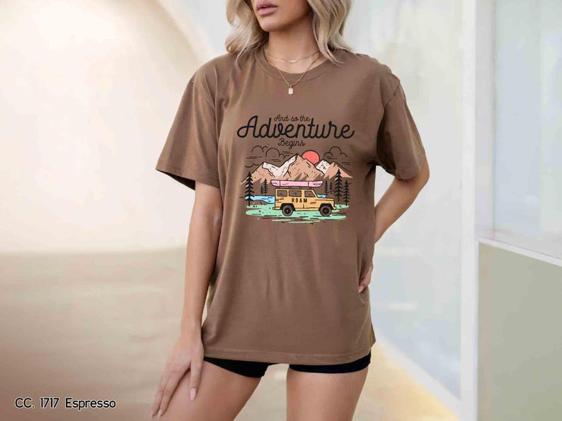 Explore Adventure Mountain Graphic Tee, Comfort Colors 1717 Camping Shirt Espresso