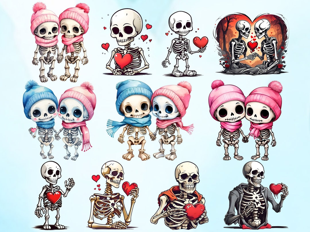 Skeleton Valentine Watercolor Png Bundle, Skeleton Valentine's Day Png ...