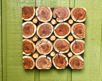 View of Reclaimed Wood Slices Wall Hanging, Made Entirely of Salvaged Wood ...