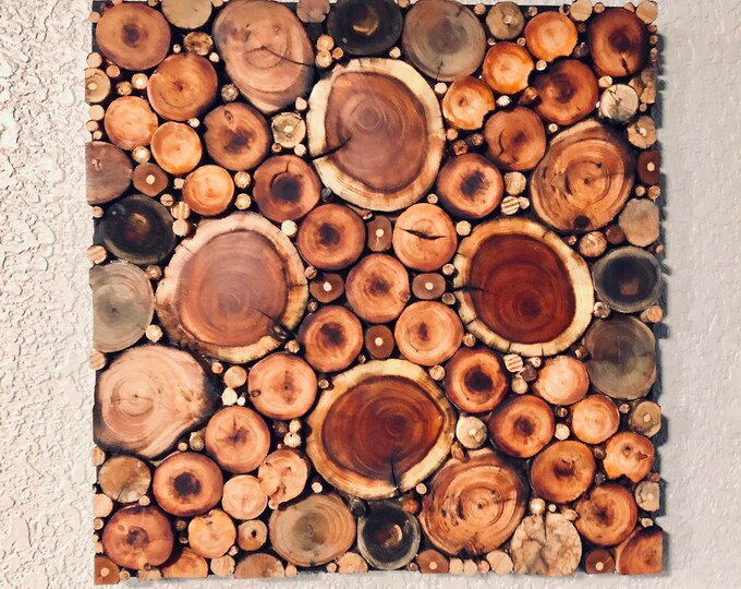View of Reclaimed Wood Slices Wall Hanging, Made Entirely of Salvaged Wood ...