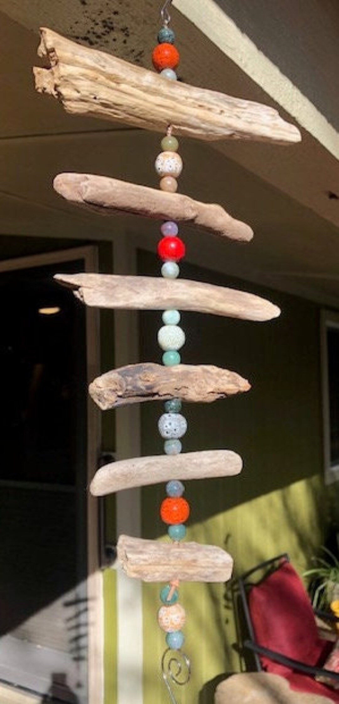 Driftwood Hanging Mobile With a Miniature Ocean Stones Cairn Etsy