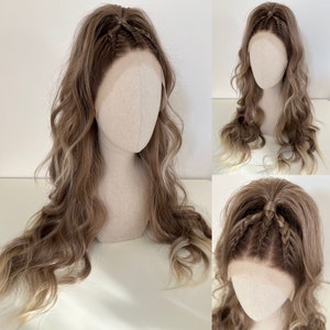 Lace Front Wig, / wig / THE PEANUT MAID styled triple braided ponytail / ombre - gold, brown, blonde mix #braided #ponytail