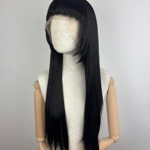 Peluca frontal de encaje / Peluca / THE RAVEN MAID / una peluca con corte de hime personalizada / #himecut #hime #retro #blackhair #sytheticwig #custommade