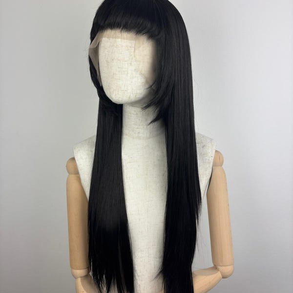 Lace Front Wig / Wig / THE RAVEN MAID / a customized hime cut hairstyle wig / #himecut #hime #retro #blackhair #sytheticwig #custommade