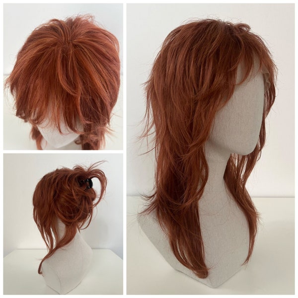 Lace Front Wig, / Perücke / THE RUSTY MAID edgy Mullet Retro-Styling / Wolf Cut / 80's / rot / dark ginger with babylights  customized