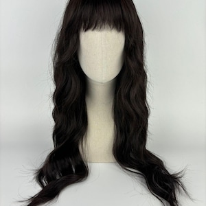 Easy Wear Wig / Velvet Front / Wig / THE UMBER MAID / #syntheticwig #velvetfront #easywear #glueless #gluelesswig #darkbrown #brownhair