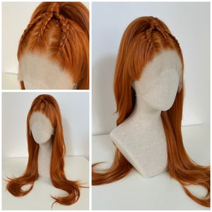 Lace Front Wig, / wig / THE YAM MAID styled triple braided ponytail / bright carrot-ginger red / bright carrot-ginger red customized