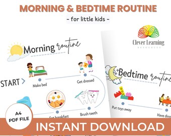 Kids Morning & Bedtime Routine Chart | Printable Routine Chart | Game for Toddlers or Pre-schoolers | Printable Daily Routine | Chore chart
