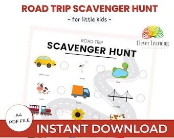 Road Trip Scavenger Hunt, Printable Scavenger Hunt, Family Road Trip Activity, Treasure Hunt, Outdoor Kids Activities