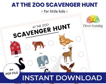 Zoo Scavenger Hunt, Printable Scavenger Hunt, Family Zoo Trip Activity, Treasure Hunt, Outdoor Kids Activities