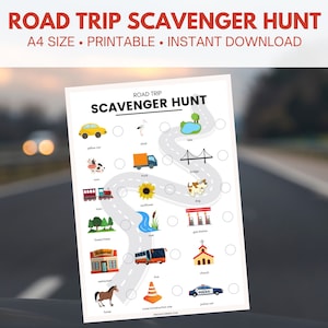 Road Trip Scavenger Hunt Car Ride Printable - Perfect for Family Road Trip and Kids Vacation