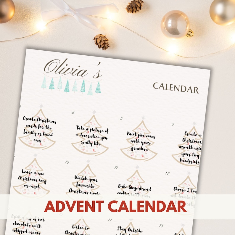 Christmas Printable Advent Calendar Personalized Kit for Kids Fun ...