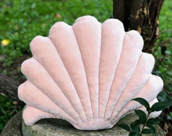 Gift,Pink Velvet soft pillow mussel Sea shell Pillow, Blush Velvet shell Pillow,Light Pink Sea shell cushion,Pillow Seashell