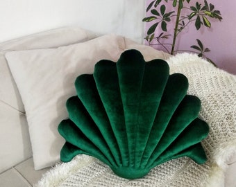 Gift,Emerald Velvet mussel Sea shell Pillow, Throw Velvet shell Pillow, , Pillow Seashell pillow,  sea shell shaped cushions