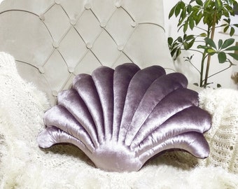 Mother's Day,Lilac Velvet mussel Sea shell Pillow, Throw Velvet oyster shell Pillow, , Oyster Seashell pillow, Sea shell shaped cushions