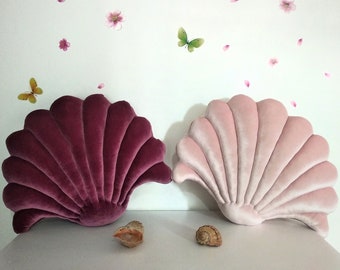 Dirty Pink Velvet mussel Sea shell Pillow, Throw Velvet shell Pillow, , Pillow Seashell pillow,  sea shell shaped cushions