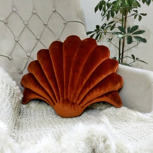 Mother's Day Gift,GiftBurnt Orange Velvet mussel Sea shell Pillow, Throw Velvet shell Pillow,Shell cushion, Pillow Seashell pillow