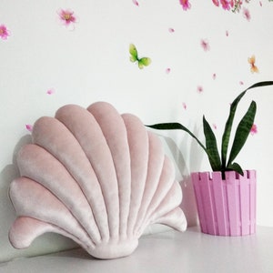 Christmas Gift,Soft Pink Velvet mussel Sea shell Pillow, Throw Velvet shell Pillow, , Pillow Seashell pillow,Blush shell shaped cushions