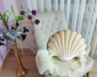 Gift Ivory Velvet Shell Pillow,Throw Velvet Seashell Pillow,Light Cream cushion,Ivory Shell Shaped pillow,Decorative pillow