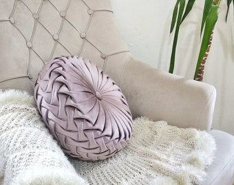 Lilac Round Velvet Decorative Pillow, Throw Velvet Fabric Pillow, Purple Round pintuck velvet Pillow,Lilac Circular Pillow