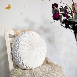 Mother's Day Gift,White Round Velvet Decorative Pillow, Throw Velvet Fabric Pillow, White Round decor velvet Pillow, , White Circular Pillow White