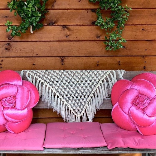 Fuchsia Pink Velvet Flower Pillow Throw Velvet Fabric Pillow Etsy