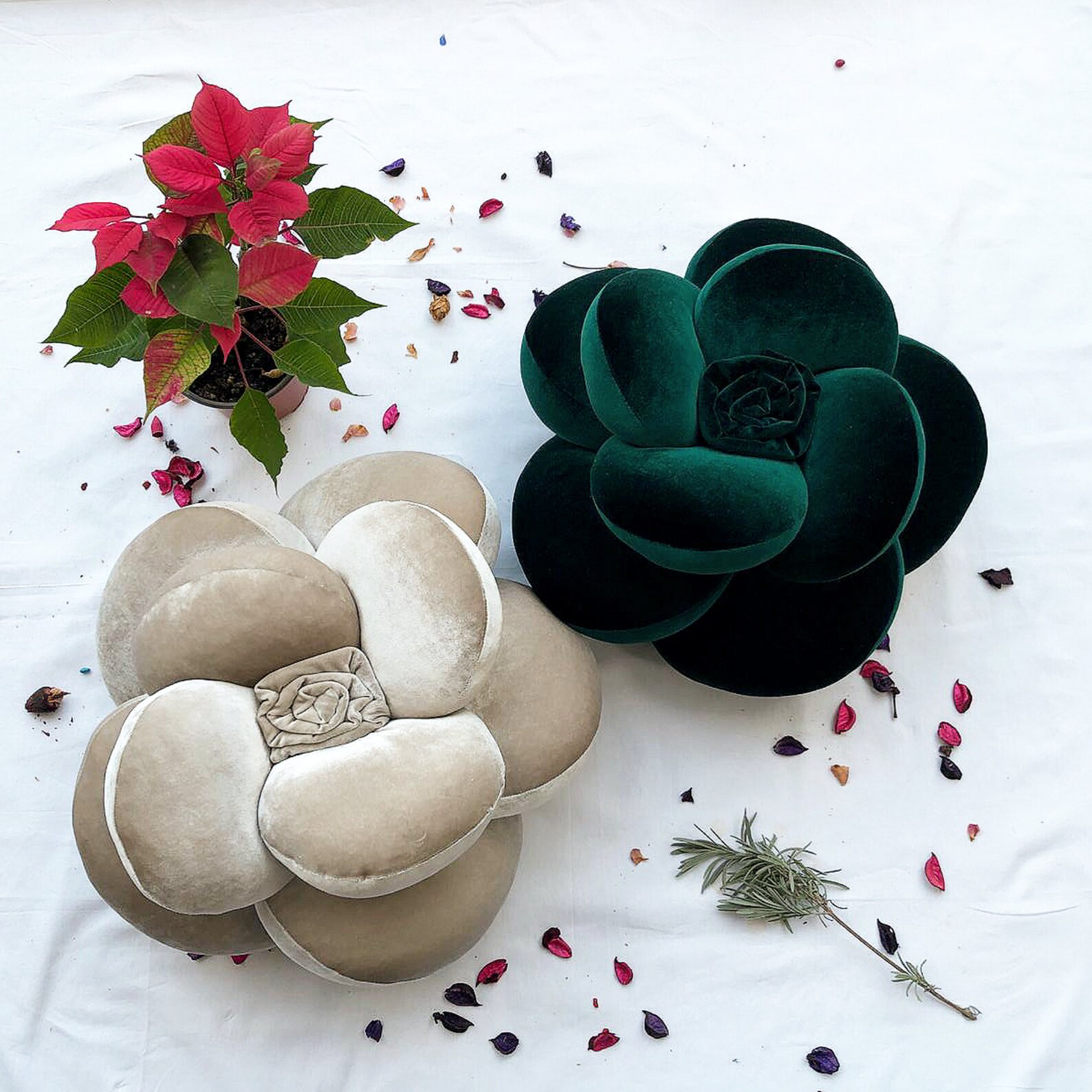 Emerald Rose Pillow Throw Velvet Fabric Pillow Green Flower Etsy