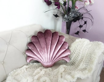 Valentine's Day Gift,Decorative Velvet Sea shell Pillow,Throw Velvet shell Pillow,,Oyster Seashell pillow,Pink shell shaped cushions