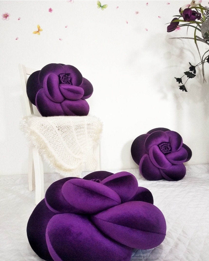 Purple Rose Pillow Throw Velvet Fabric Pillow Purple Flower Etsy